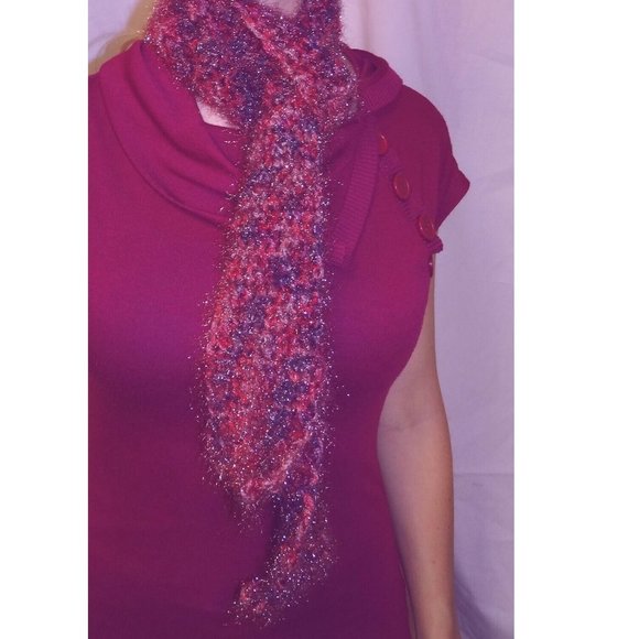 Shiny Pink Purple Boa New Years Eve Party Scarf 60x3 Handmade Crochet Knit New - Picture 4 of 8